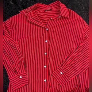 Red and Black Striped Button Up Shirt